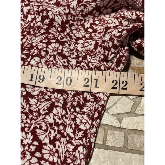 Market & Spruce Shirt Womens Large Floral Button Blouse Maroon White 3/4 Sleeve - Picture 10 of 16